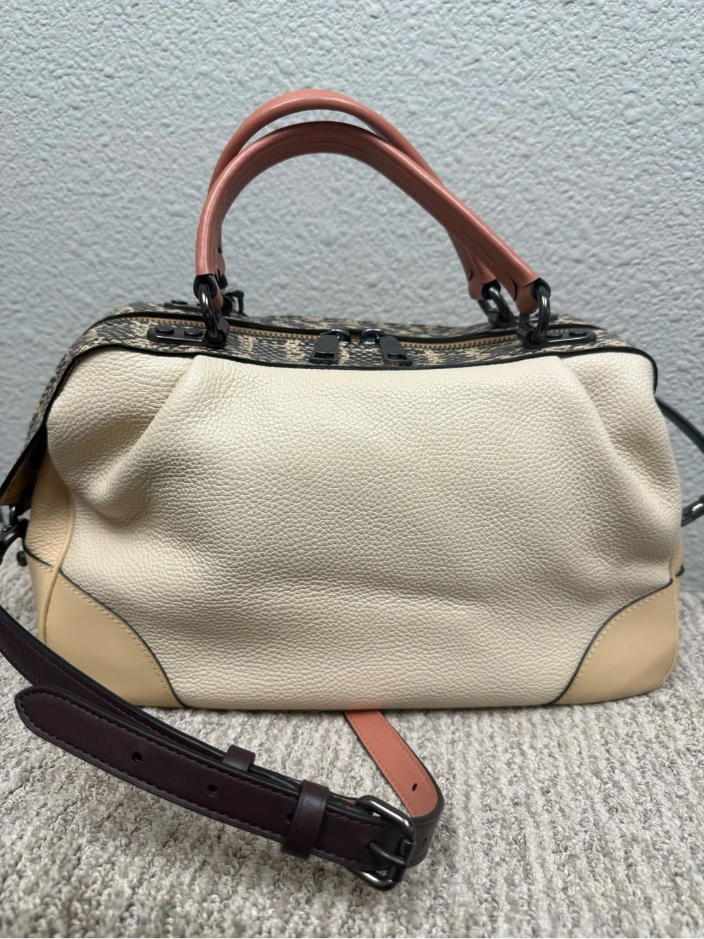 Coach Beige Lane Satchel in Colorblock with Snake Skin Accents